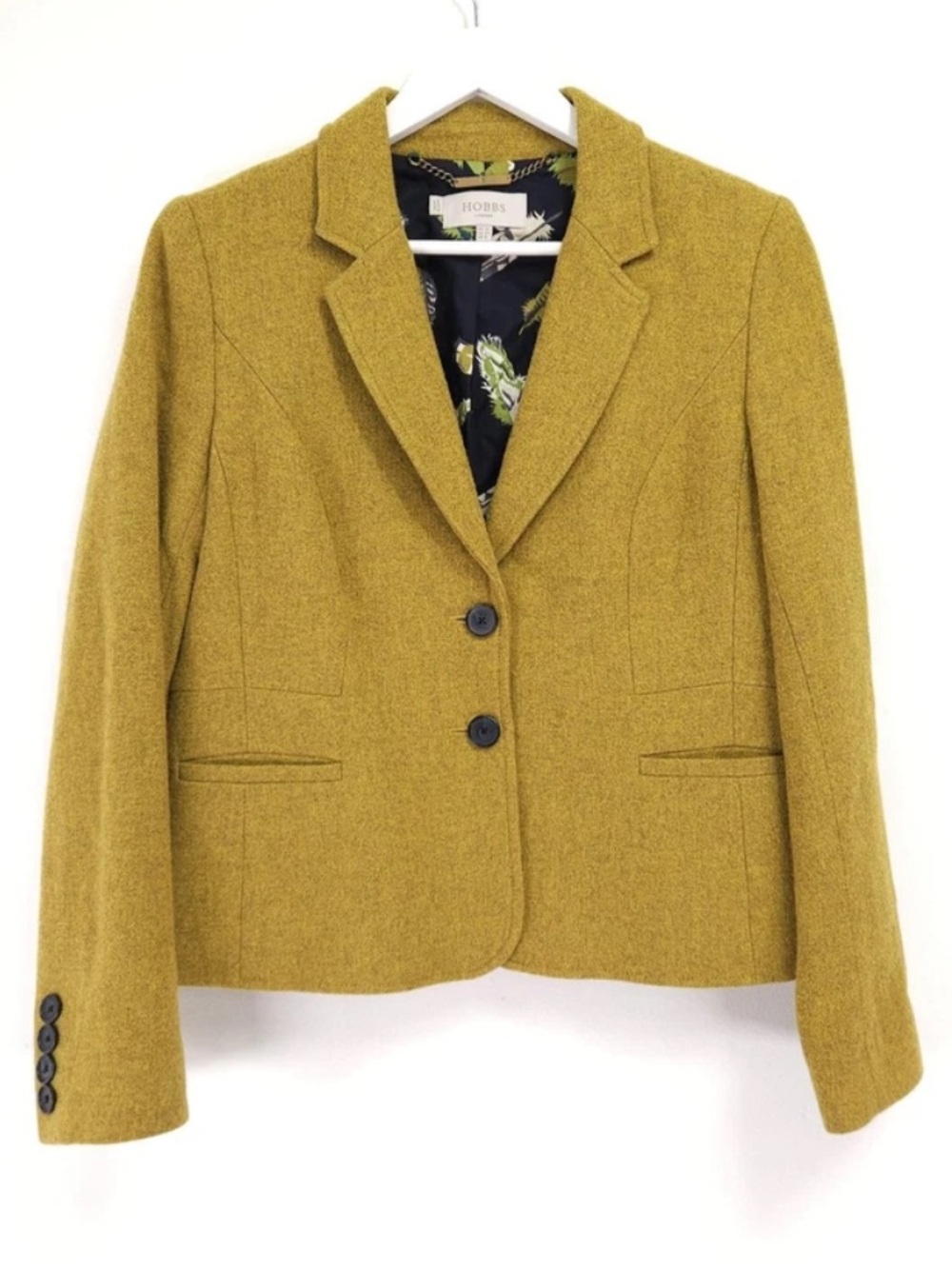 Hobbs London Wool Blend Blazer with Feather Patterned Lining